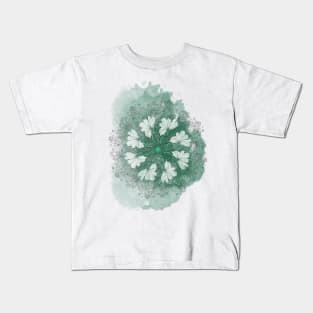 White Poppy Mandala on Emerald Kids T-Shirt